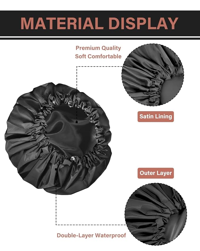 Aquior Shower Cap for Women, Extra Adjustable Shower Caps for Women - Image 3