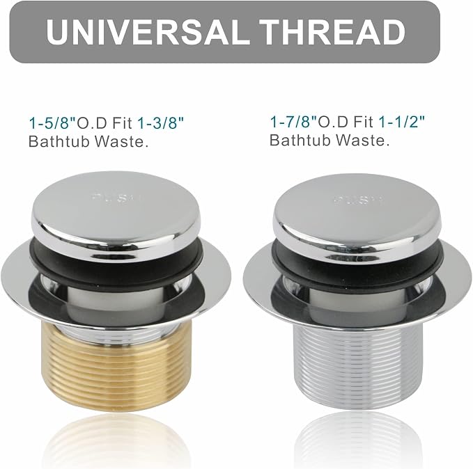 Chrome Bathtub Drain Tip-Toe Single Hole, Welsan Tub Drain Trim Set Conversion - Image 3