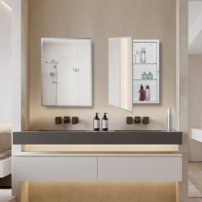 Bathroom Medicine Cabinet with Beveled Edge Mirrored Door 14 x 18 inch - Image 2