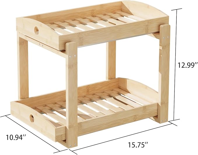 Bamboo Wood Under Sink Organizer 1 Pack, Pull Out Cabinet Organizer 2 Tier - Image 3