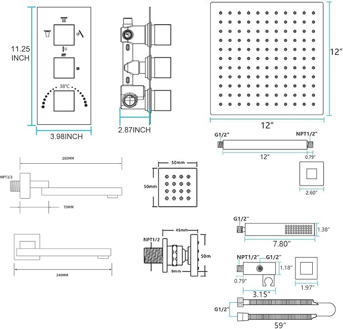 Thermostatic Shower Faucet Set Polished Chrome Rain Shower System - Image 7