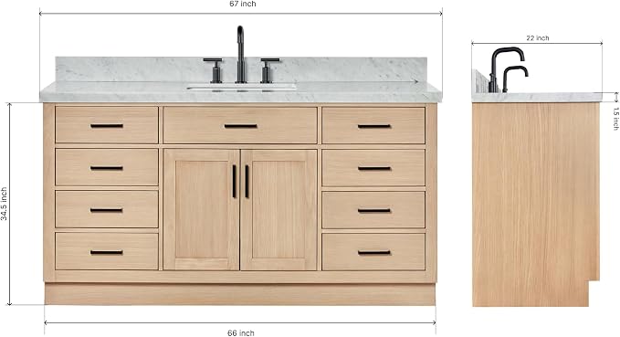 ARIEL Hepburn 67" Inch Oak Single Bathroom Vanity - Image 2