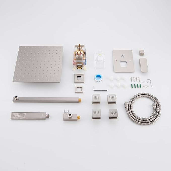 Iriber Brushed Nickel Square Rain Shower System - Image 7