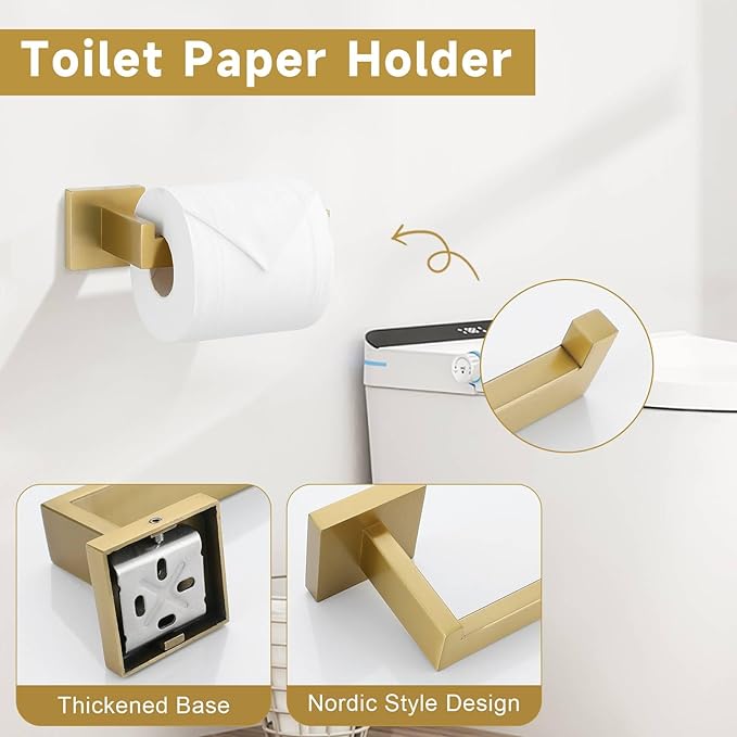 Brushed Gold 5 Pieces Bathroom Hardware Accessories Set Towel Bar Set Towel - Image 4