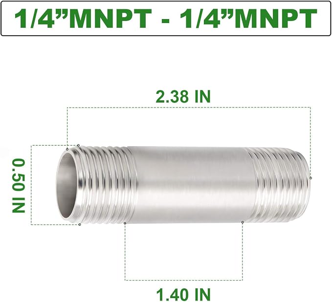 TAISHER 4PCS Stainless Steel Pipe Fittings, 1/4" NPT x 1/4" NPT Male Threaded - Image 2