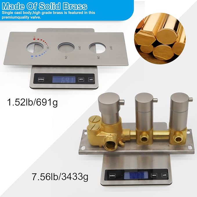 HOMEDEC Brushed Nickel 2 Way Shower Diverter Valve, Brass Dual Functions - Image 5