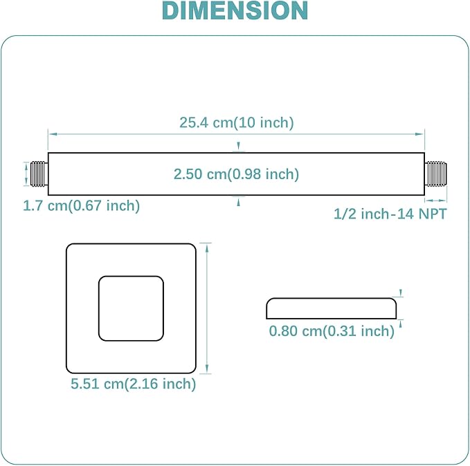 BESTILL 10 Inch Brushed Nickel Ceiling Mount Shower Arm and Flange, Square Rain - Image 2