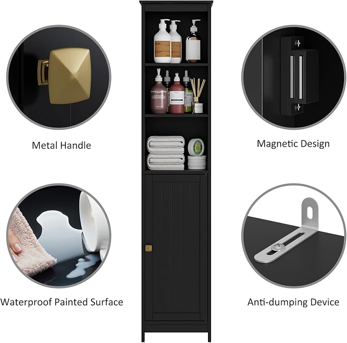 RRX Tall Bathroom Storage Cabinet, Slim Bathroom Cabinet - Image 4