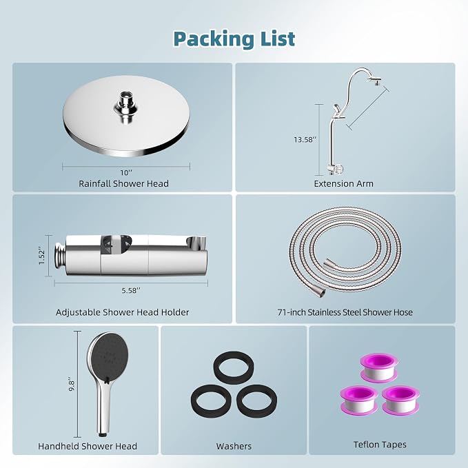 Hibbent Upgraded Self-cleaning Shower Head Combo, High Pressure 10'' Rain - Image 9