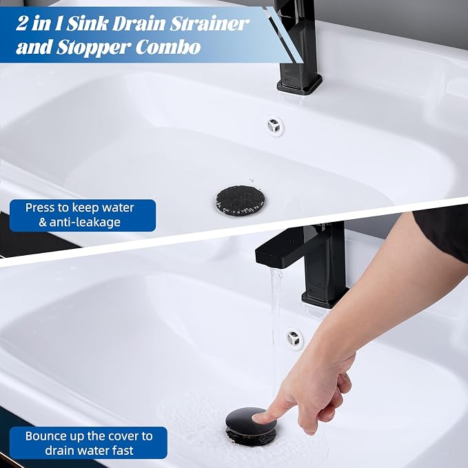 Hibbent 2 Pack All Metal Upgraded Bathroom Sink Stopper, Universal Pop Up Sink - Image 3
