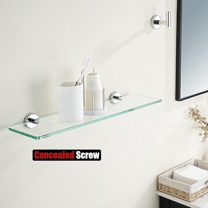 JQK Bathroom Glass Shelf Chrome, Tempered Glass Shower Storage 24 by 5 inches - Image 5