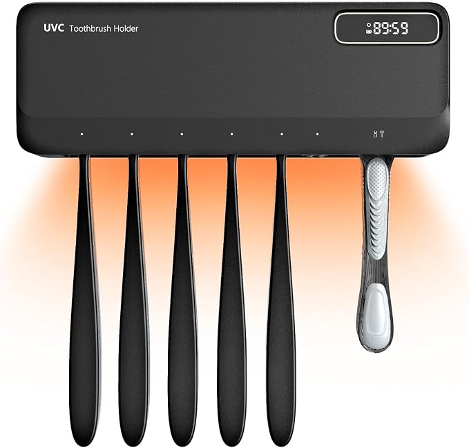 UV Toothbrush Sanitizer Holder for Bathrooms, 5+1+1 Slots Toothbrush Sanitizer by SwanKiss