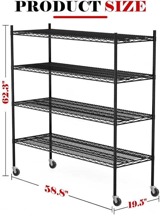 2560LBS Storage Shelves 59"W Metal Shelving Unit 4 Tier Wire Shelving - Image 3