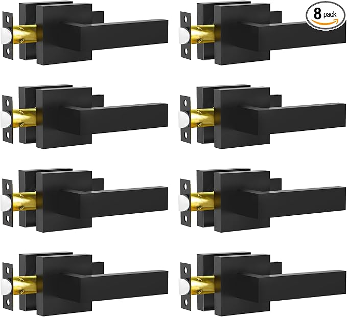 Passage Door Lever, 8 Pack Matte Black Interior Door Handles by RAZCC