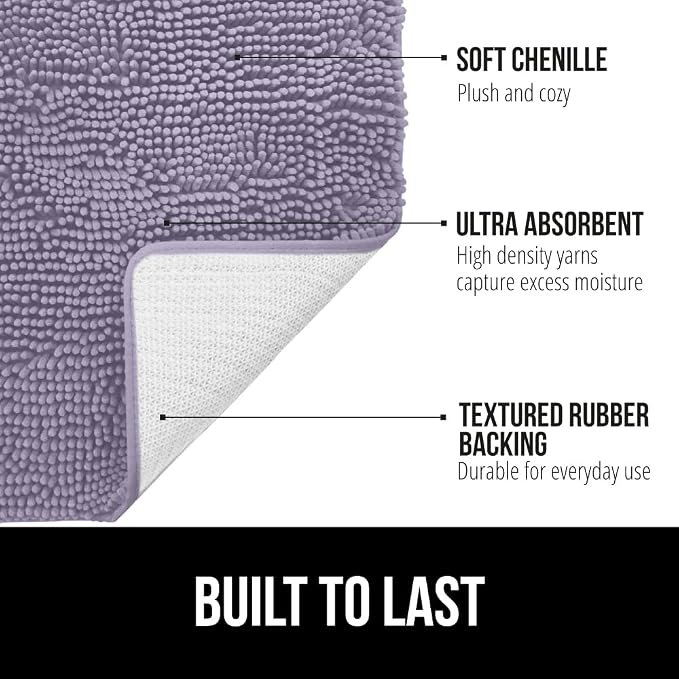 GORILLA GRIP Bath Rug Mat 60x24 Thick Soft Absorbent Chenille, Quick Dry - Image 2