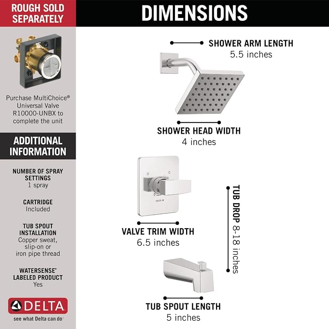 Delta Faucet Modern Single-Handle Chrome Tub and Shower Trim Kit, Shower Faucet - Image 3