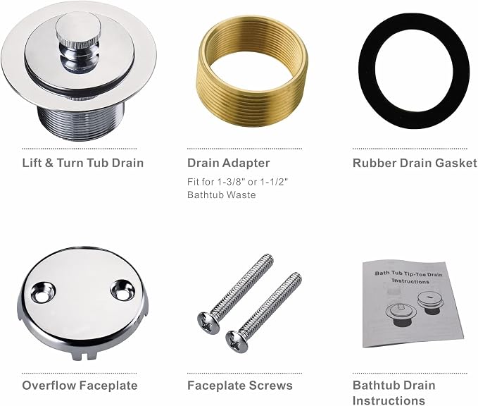 Chrome Tub Drain Lift &Turn Tub Trim Set - Image 6