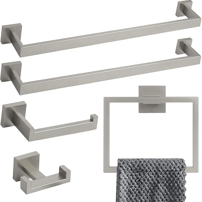 Lava Odoro 5-Piece Bathroom Hardware Accessories Set Brushed Nickel, Bathroom by LavaOdoro