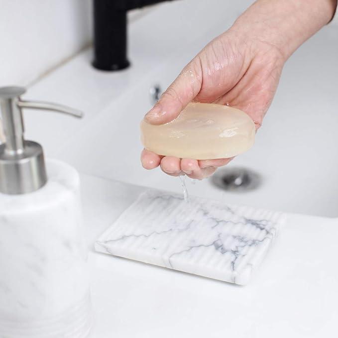White Marble Soap Dish Holder Jewelry Ring Tray Sink Dish Sponge Holder - Image 5