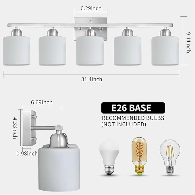 5 Light Bathroom Light Fixtures Brushed Nickel, Bathroom Vanity Light - Image 2