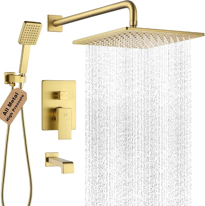 POP SANITARYWARE Shower Tub Faucet Set Brushed Gold Bathroom Rain Shower System by POPSANITARYWARE