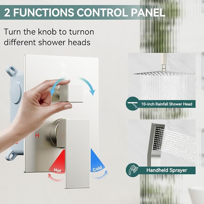 Shower Faucet Set Brushed Nickel Shower System, Starbath 10 Inch Rain Shower - Image 3
