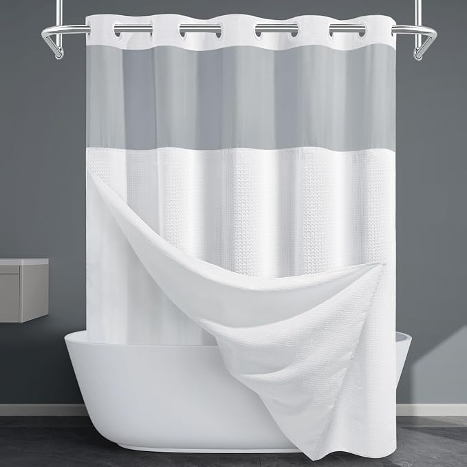 White Long No Hook Shower Curtain by EUTXL