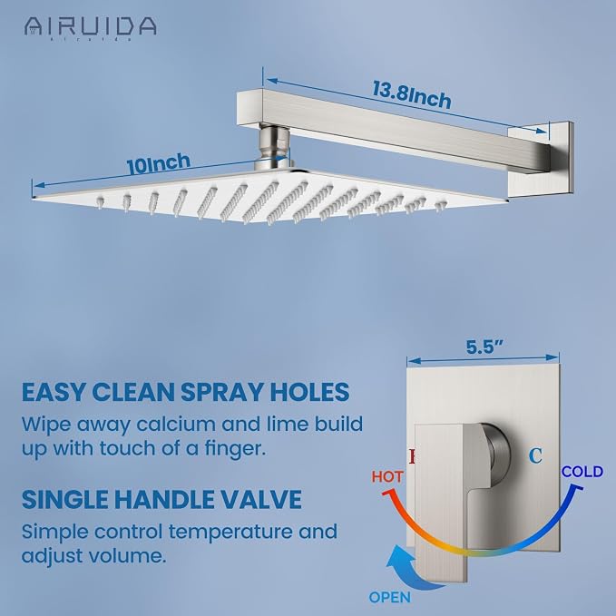 Airuida Shower Faucet Set Bathroom Rain Shower System SUS304 Stainless Steel - Image 8