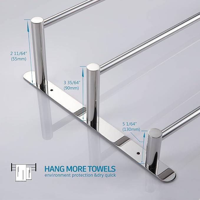 KOKOSIRI Bath Towel Bars Bathroom 3-Tiers Ladder Towel Rails Wall Mounted - Image 8