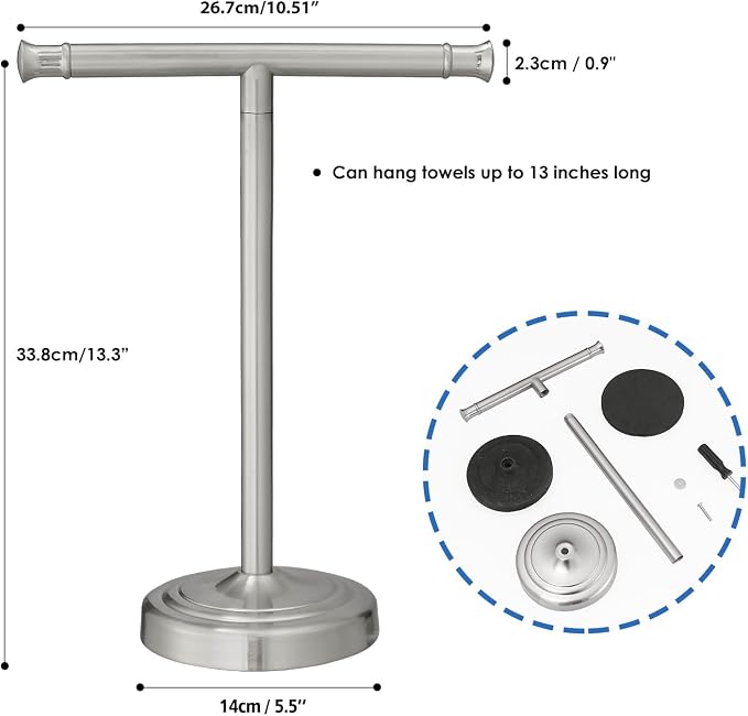 RUMOSE 13 Inch Brushed Nickel Towel Stand Hand Towel Holder Bathroom Kitchen - Image 7