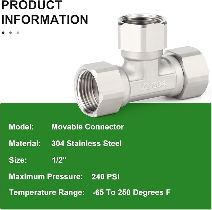 TAISHER 2PCS 304 Stainless Steel 3 Way 3 Ends Flexible Movable Tee Connector - Image 6