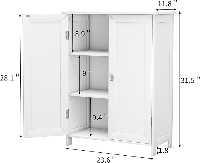 Bathroom Floor Cabinet with Adjustable Shelf Wooden Freestanding Storage - Image 2