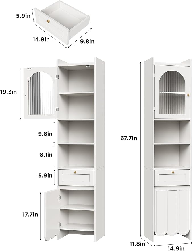 Maupvit 68” Tall Slim Bathroom Storage Cabinet, Narrow Cabinet - Image 2