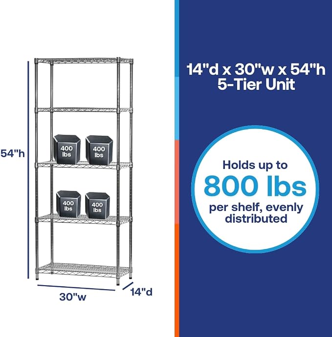 Shelving Inc. 14"d x 30" w x 54" h Chrome Wire Shelving - Image 6