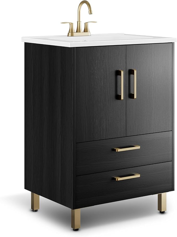 phiestina Fully Pre-Assembled Black 24 inch Bathroom Vanity, 2 Soft Close Doors by Phiestina