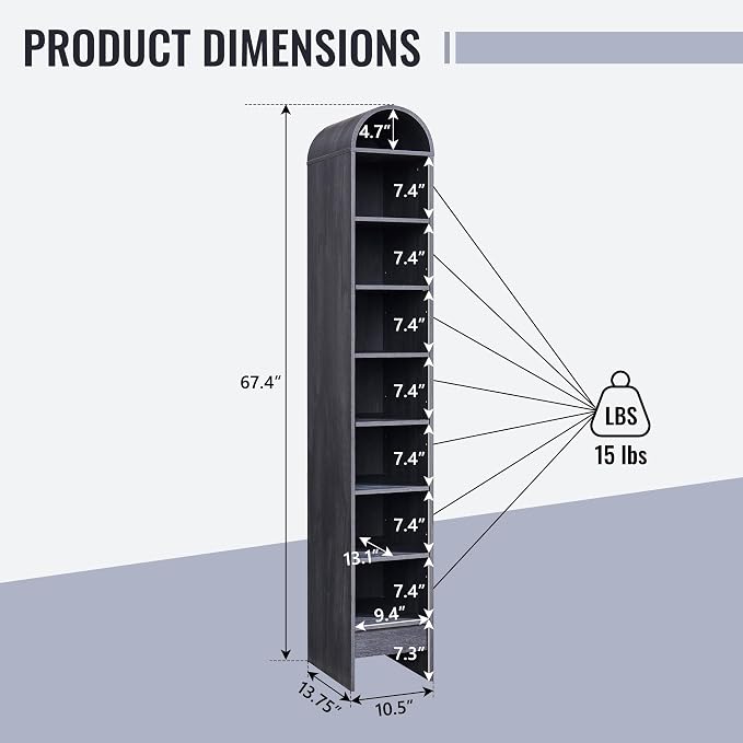 67" Tall Arched Bathroom Storage Cabinet, 8-Tier Modern Farmhouse Storage - Image 2