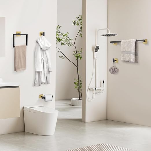 YACVCL Towel Bar Set, 5-Piece Black and Gold Bathroom Hardware Set, SUS304 - Image 7