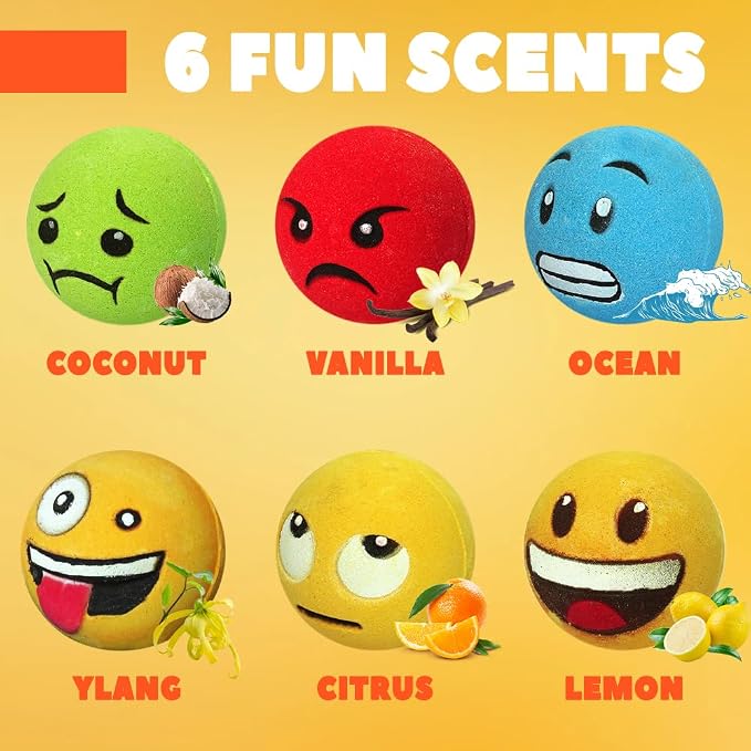 Large Emotion Face Bath Bombs Set of 6 – Fun Emoji-Inspired Spa Fizzies – - Image 2
