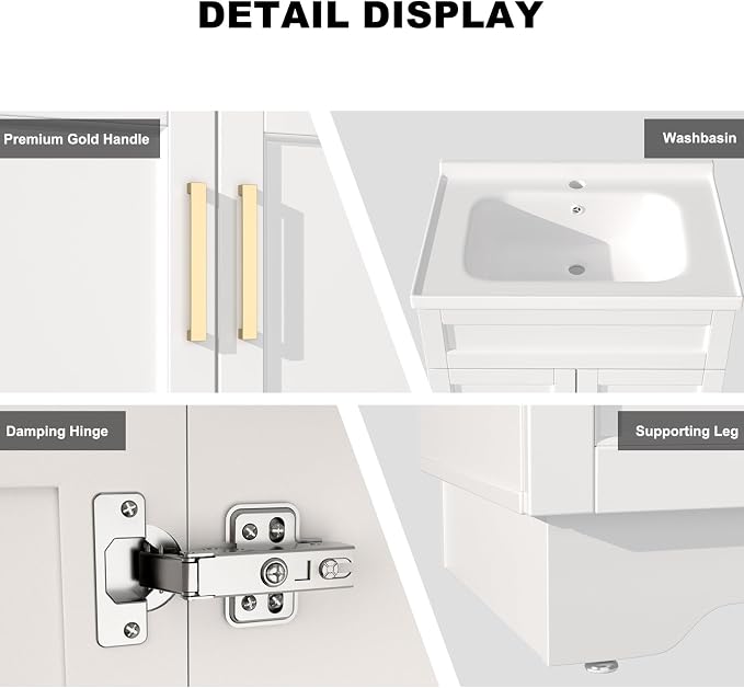 Bathroom Vanity with Ceramic Sink, Bathroom Vanity Cabinet with 2 Doors - Image 3