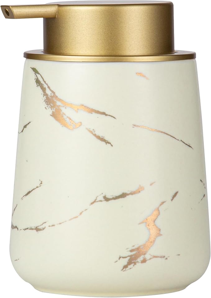 Enra Ceramic Gold Soap Dispenser, 12 oz Modern Liquid Hand Soap Dispenser by Enra