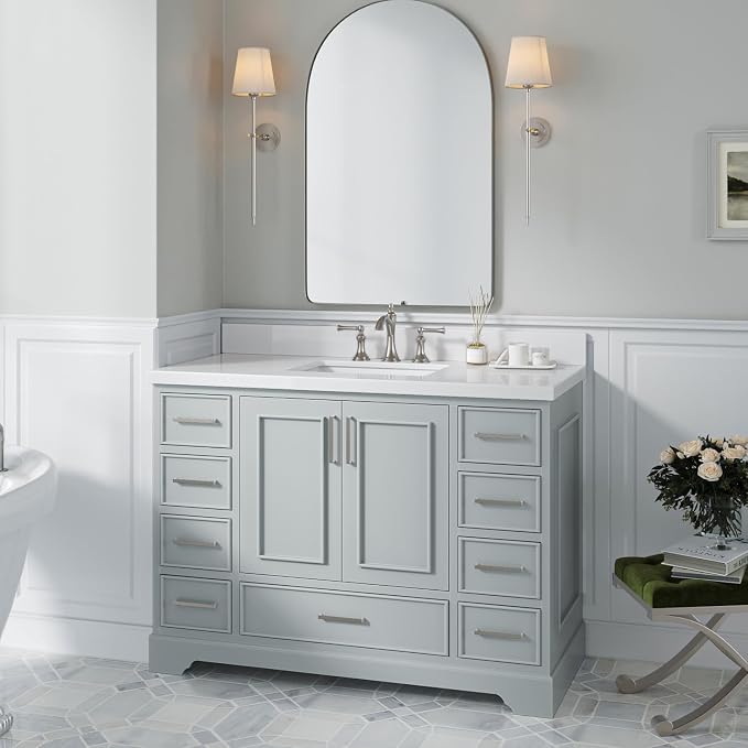 ARIEL Stafford 48" Grey Bathroom Vanity Base Cabinet, Single Sink Configuration - Image 2