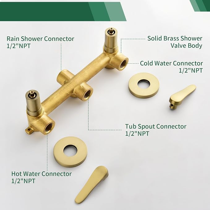 2 Handles Tub Shower Faucet Set Shower System - Image 5