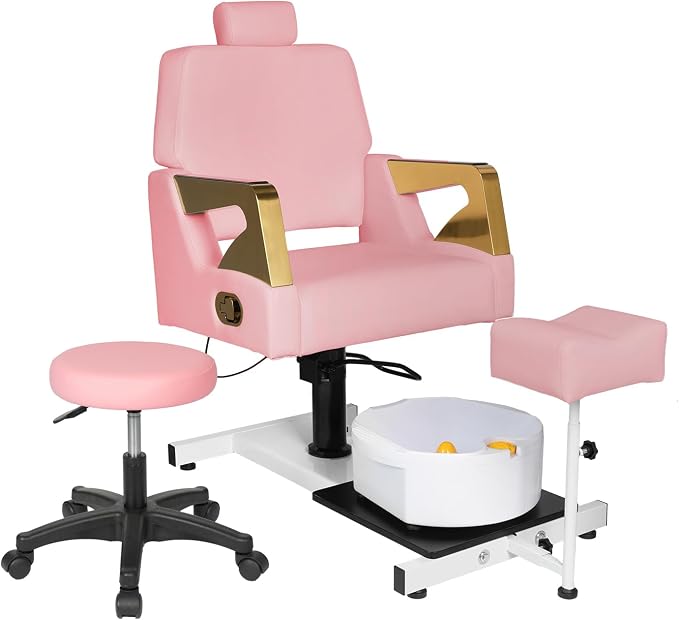 Reclining Pedicure Chair with Stool, Pedicure Station with Foot Massage Basin by V+VDLONSY