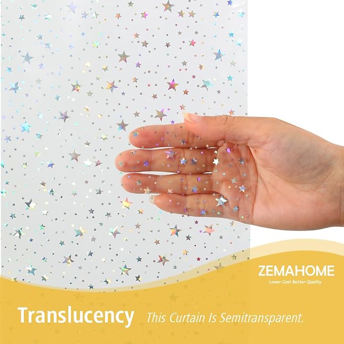 Holographic Thin 3D EVA Shower Curtain Liner Glitter Star, 72x72 Premium Light - Image 2
