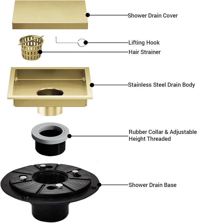 4 Inch Square Shower Floor Drain, Shower Drain Kit - Image 4