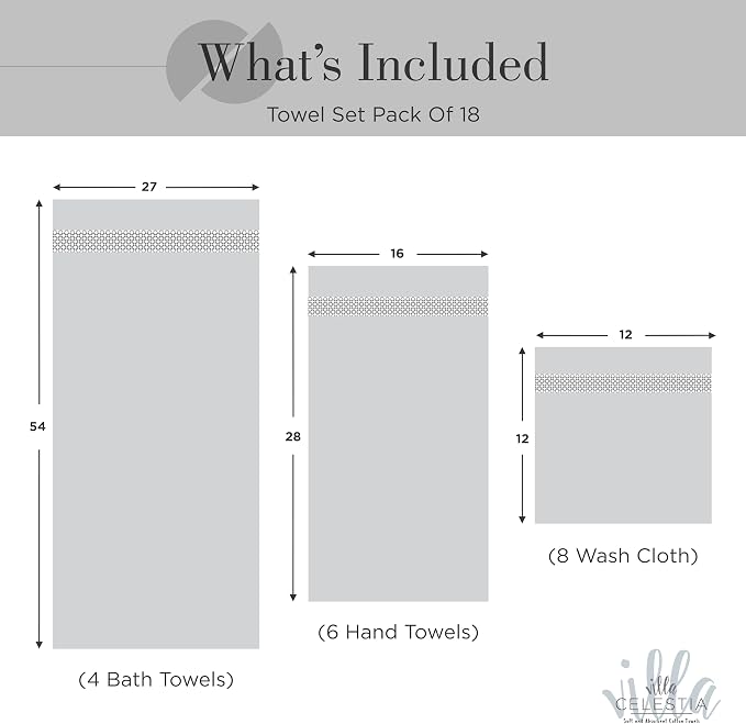 100% Cotton Bath Towel Set of 18-4 Bath Towels, 6 Hand Towels, 8 Wash Cloths - Image 5