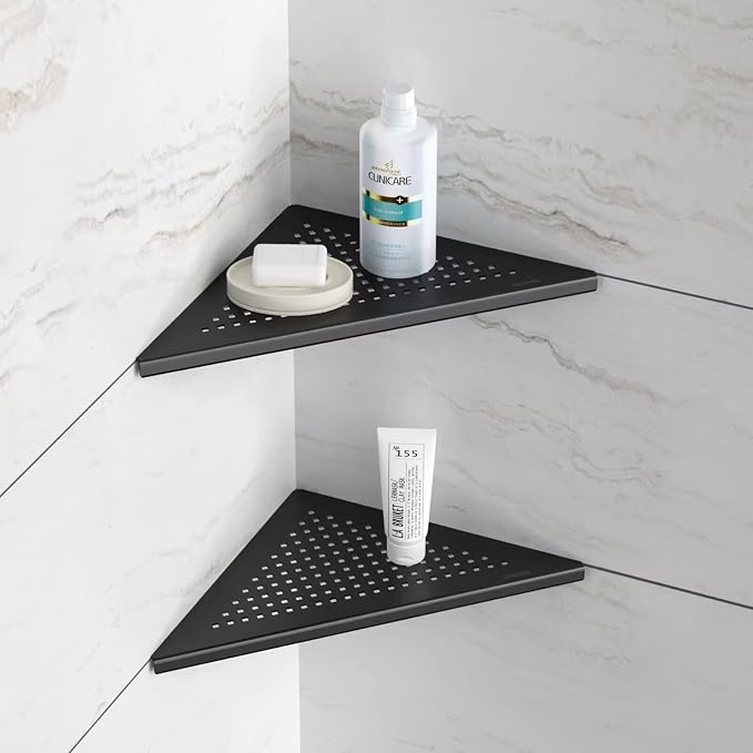 Neodrain 10 Inch Corner Matte Black Wall Shelf Set of 2, Floating Corner Shelves - Image 3