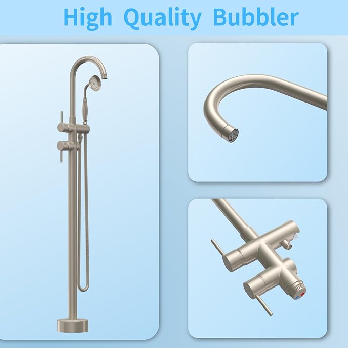 Freestanding Bathtub Faucet, Tub Filler Floor Mount Stand Bathtub Faucet Brass - Image 5