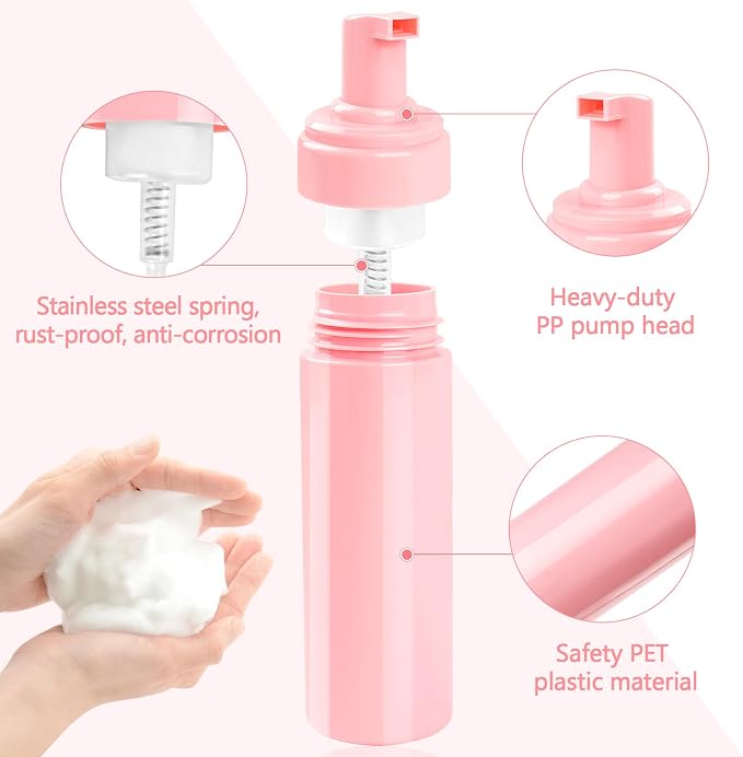 Foam Pump Bottle 6.8oz/200ml Pink Empty Foam Bottle Pump, Travel Foam Bottle - Image 7