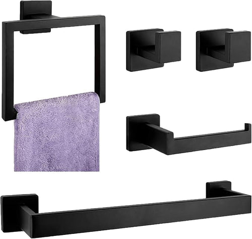 16 in Matte Black Bathroom Accessories Set, Bath Towel Bar Set, Stainless Steel by Unknown